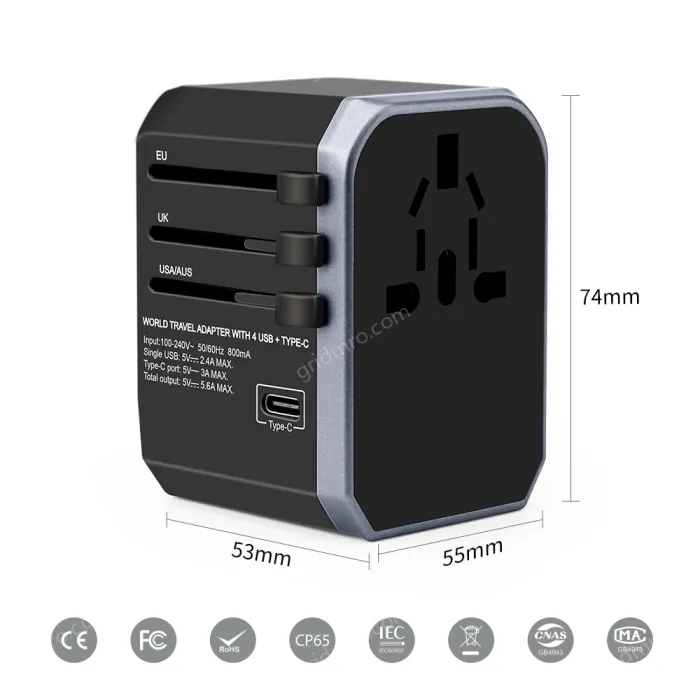 Hot sale 4USB +1 Type C travel adapter plus KRUSB-WLG3308B